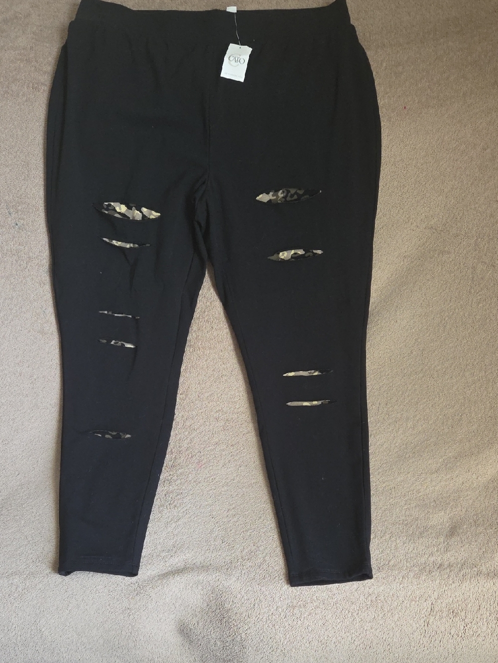 Cato Black Distressed Jeggings with Camo Underlay- Size 18/20W